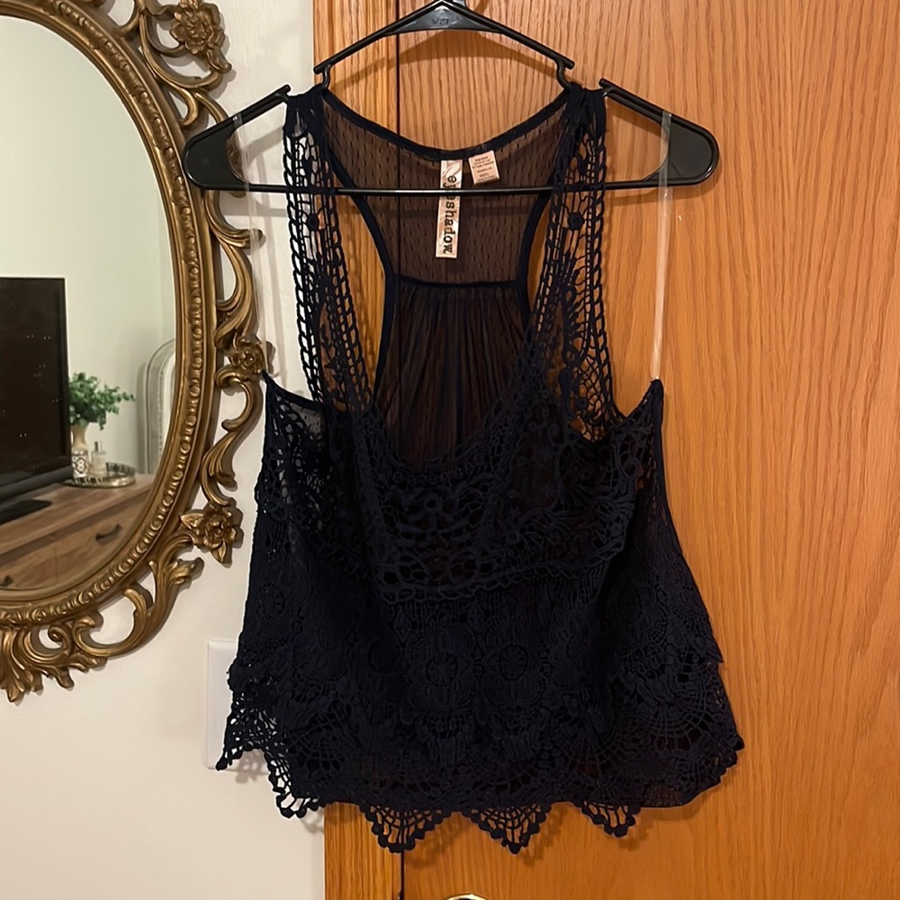 Large Navy Tank - See Through Lace